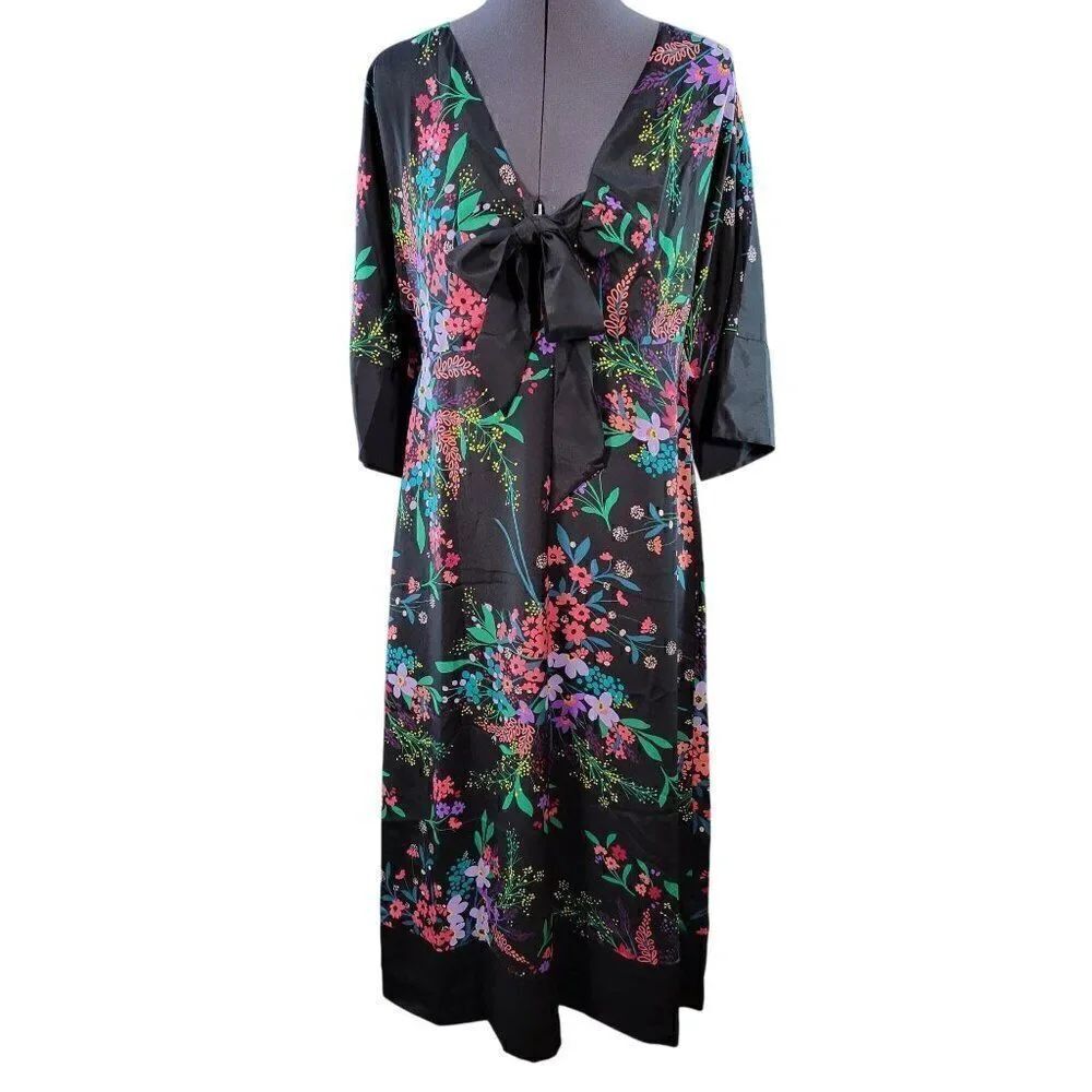 Trina Turk Black Floral Midi Fit & Flare Dress Sz 2